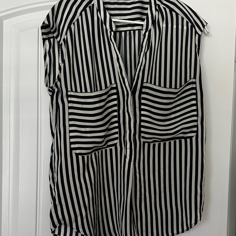 Zara Black and White Striped Button Down Shirt